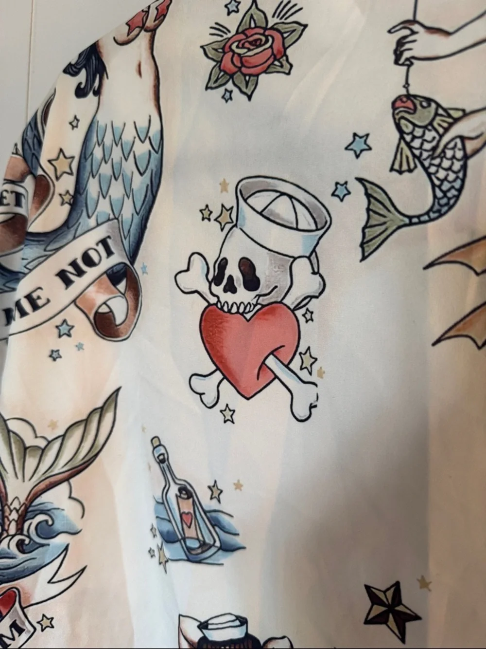 Vintage-Inspired Tattoo Mermaid Print Unisex Button-Up Shirt Size 3X Runs Small - Picture 5 of 13